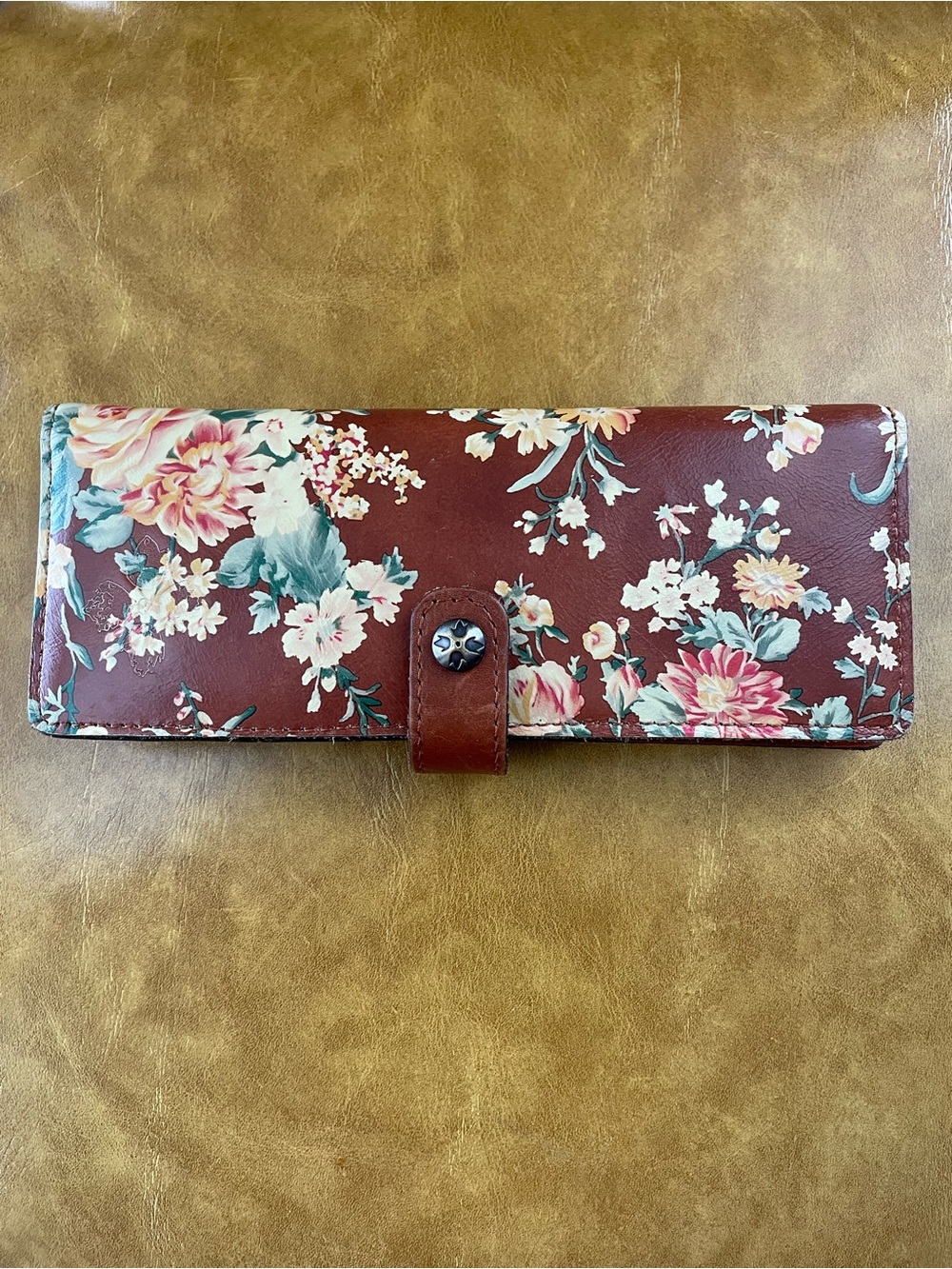 Patricia Nash Floral Print Brown Leather Wallet